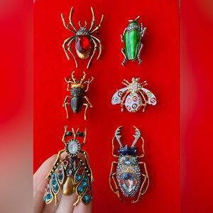 Anthropologie Insect Brooch Set - Red, Green, Black, Gold, Silver
